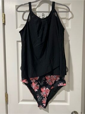 Black Floral Tankini Swim Set - Women Swim